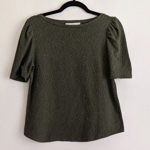NWT LOFT Lace Puff Sleeve Tee in Olive Green